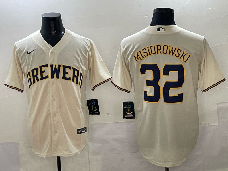 Men Milwaukee Brewers #32 Misiorowski cream Nike MLB 2025 jersey 006